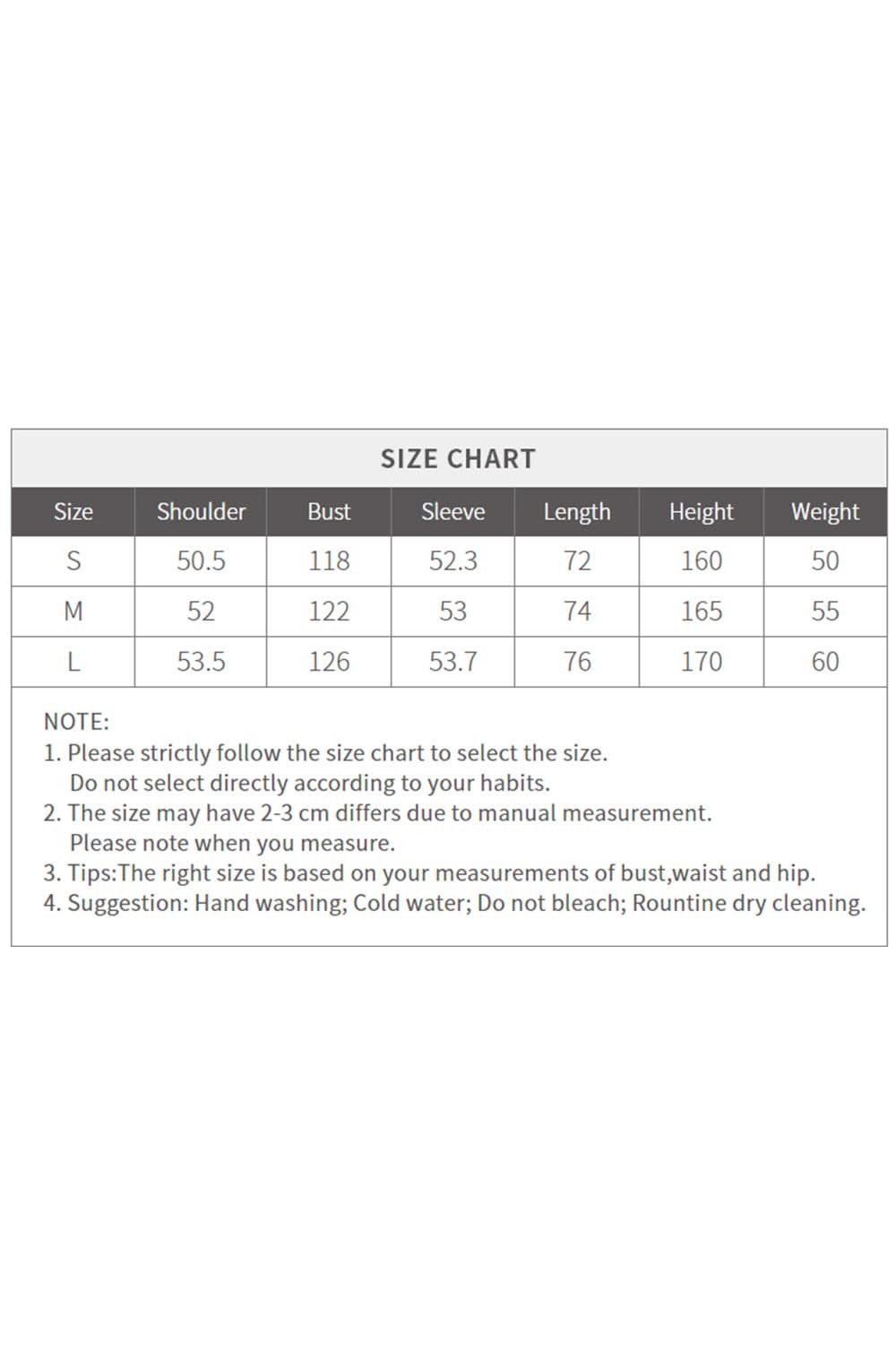 ELFSACK diamond quilted down coat size chart for accurate fitting options