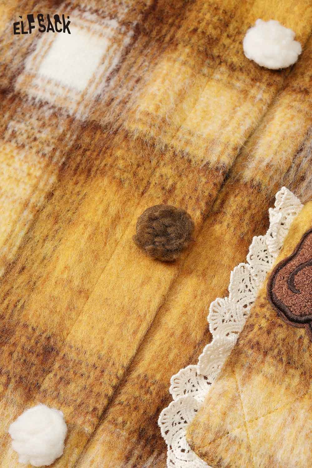 ELFSACK dog graphic plaid coat for women featuring unique fabric detail and playful design elements