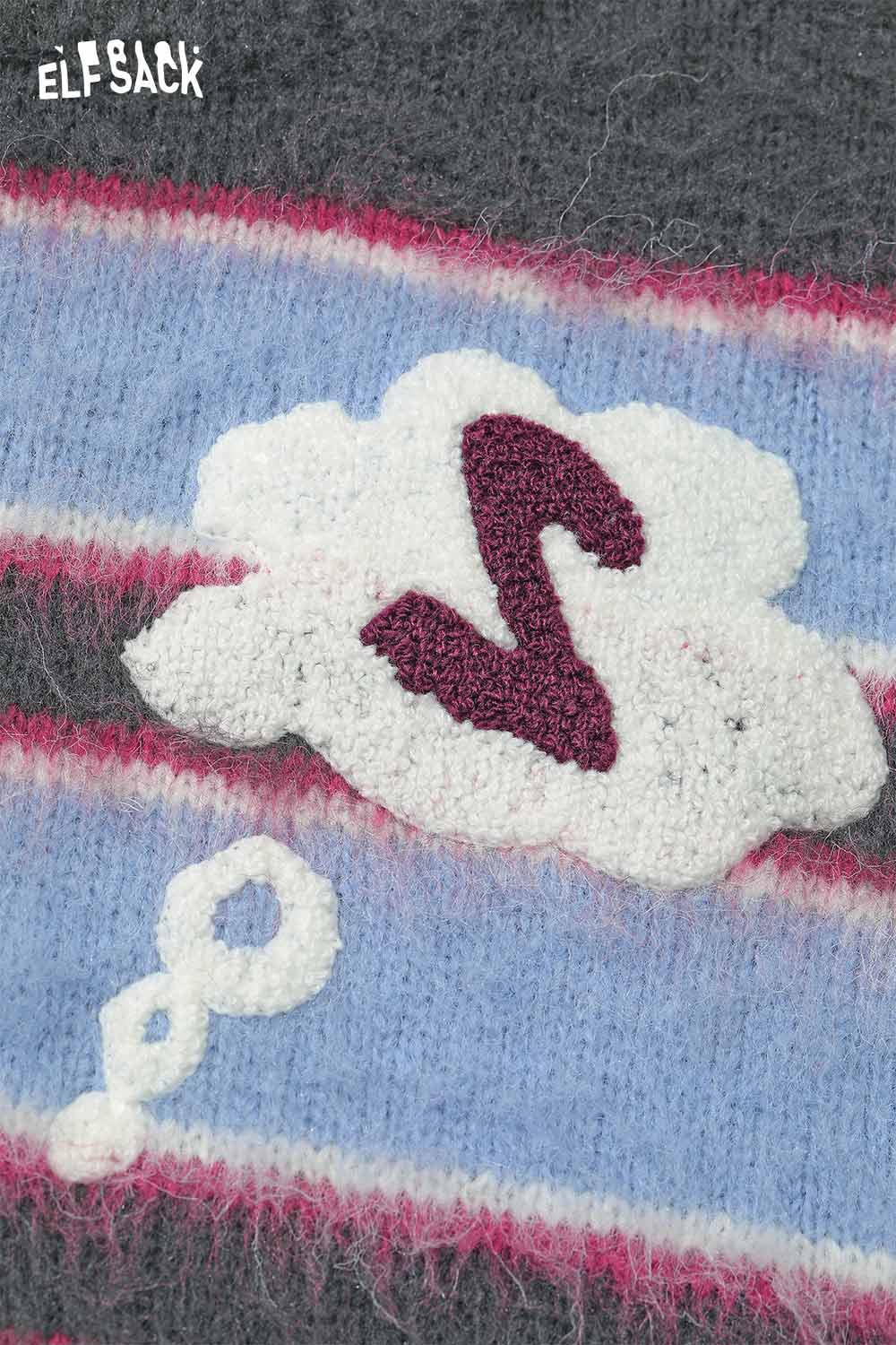 ELFSACK colorful dog graphic sweater for women featuring unique cloud and musical note designs