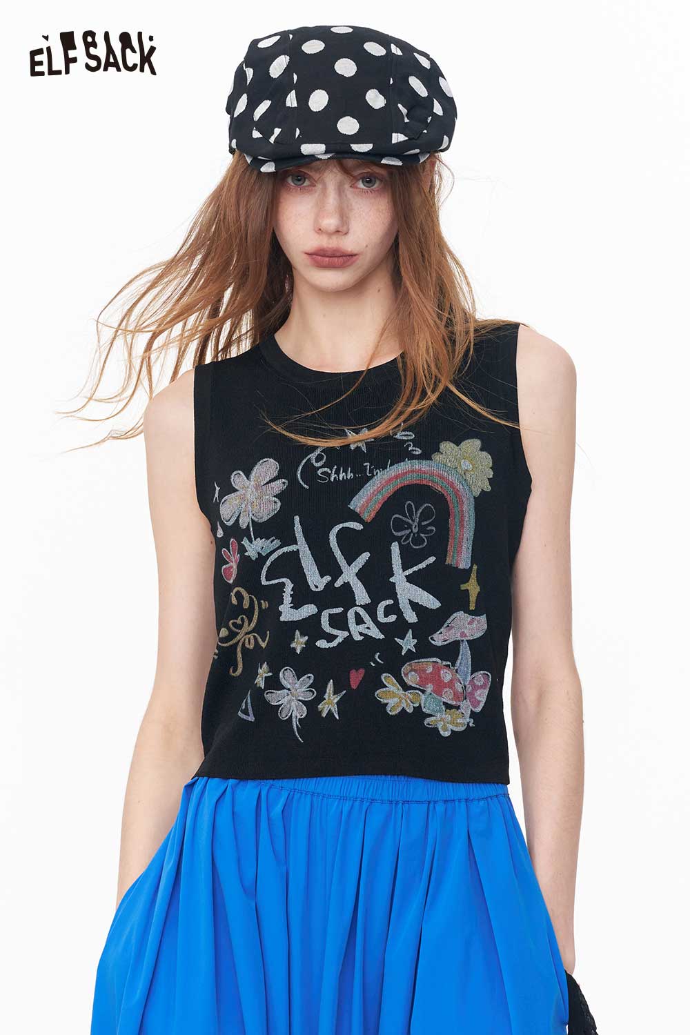 ELFSACK Dopamine Rainbow Print Cropped Tank Top