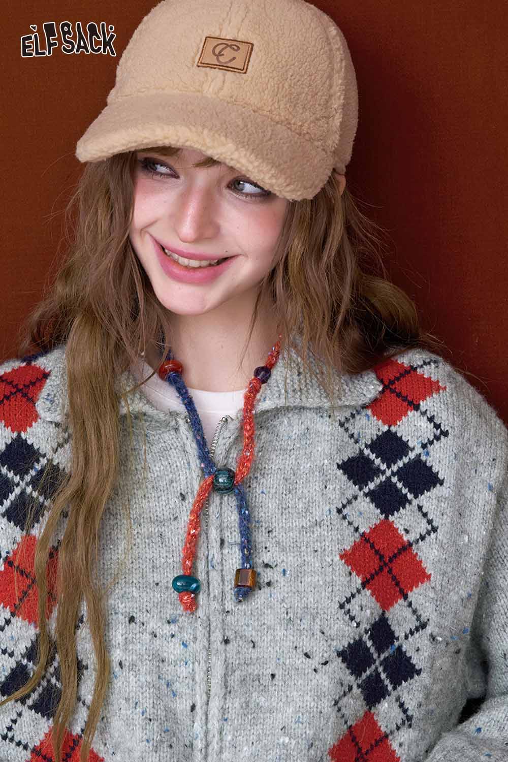 ELFSACK double breasted quilted knit cardigan with a stylish pattern and cozy fit for casual wear