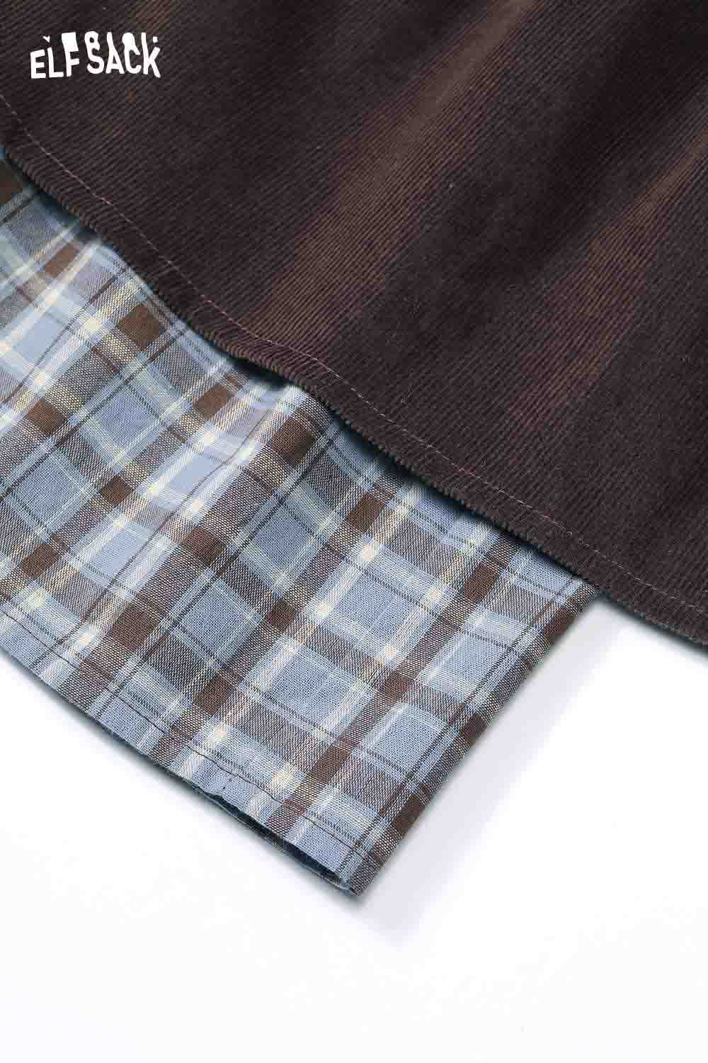 ELFSACK double layer long skirt for women featuring a chic plaid pattern and elegant design