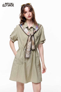 Drawstring Waist Shirt Midi Dress
