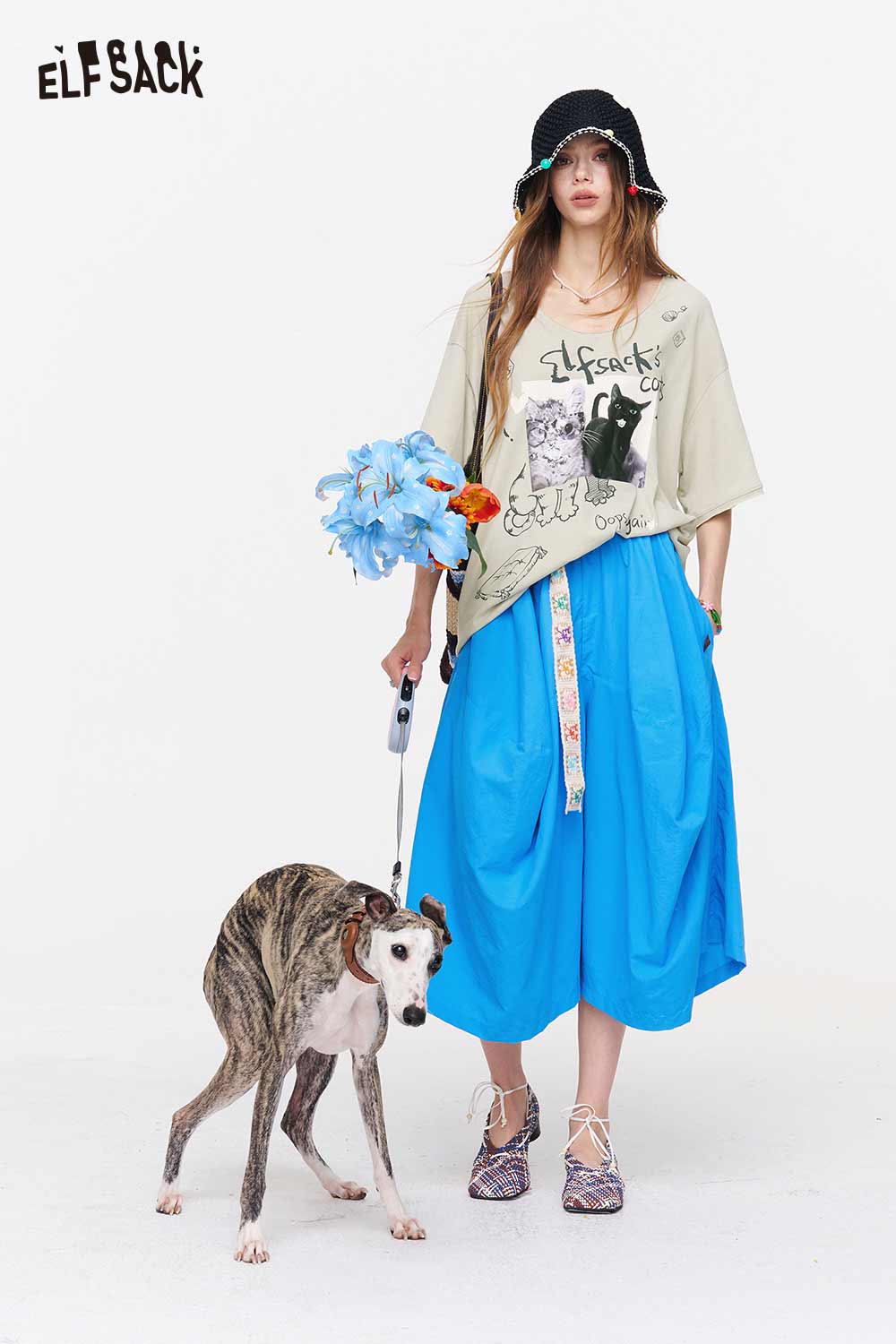 ELFSACK Elastic Waist Belted Balloon Skirt