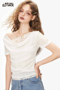 Elegant Draped Cowl Neck Lace Top