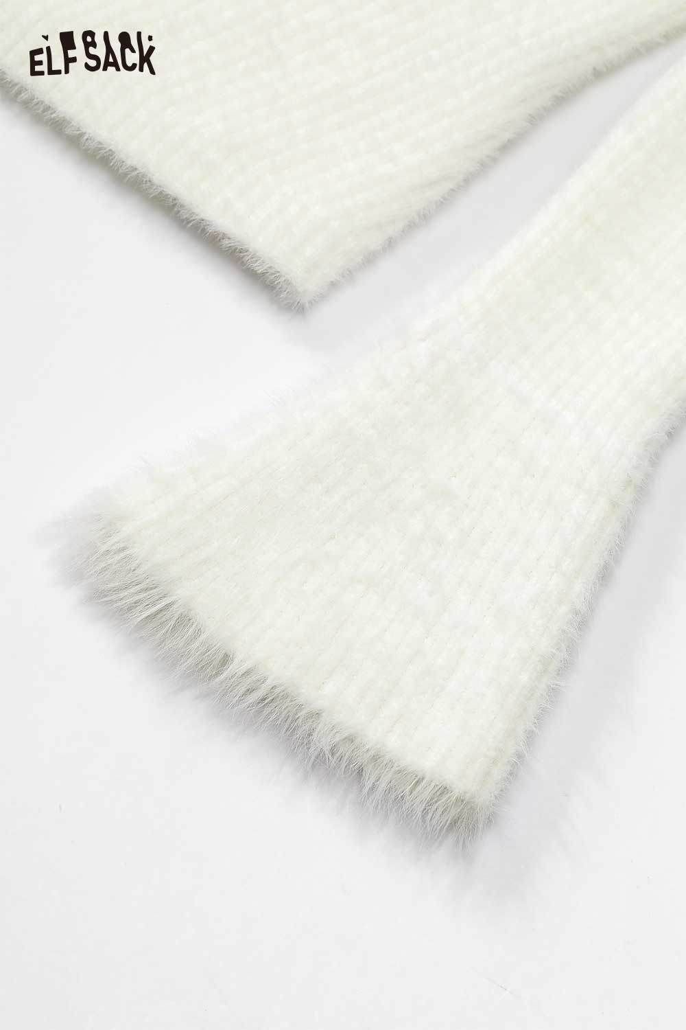 Elegant v neck sweater women in soft white fabric with stylish bell sleeves from ELFSACK