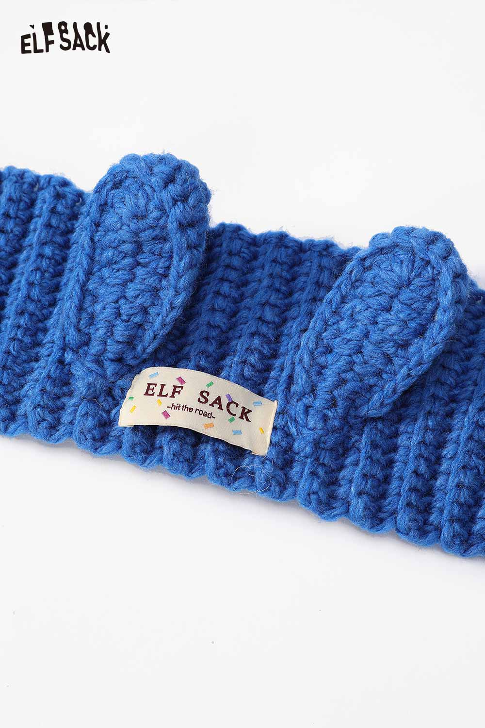 ELFSACK 3D bunny ear knit ear warmers in vibrant blue color for stylish winter comfort