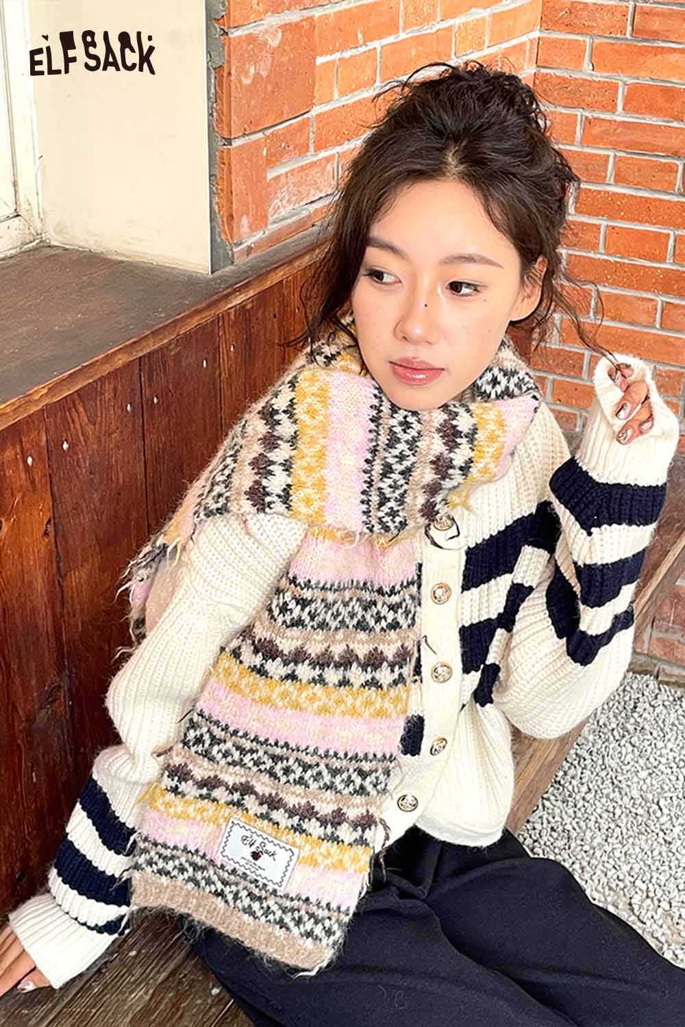 ELFSACK Bohemian Stripe Neck Warmer in Soft Knit with Colorful Patterns for Stylish Warmth