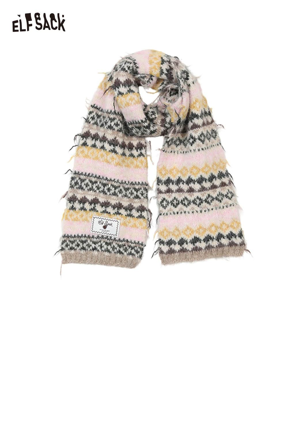 ELFSACK Bohemian Stripe Neck Warmer in pastel colors with fringe detail for cozy style