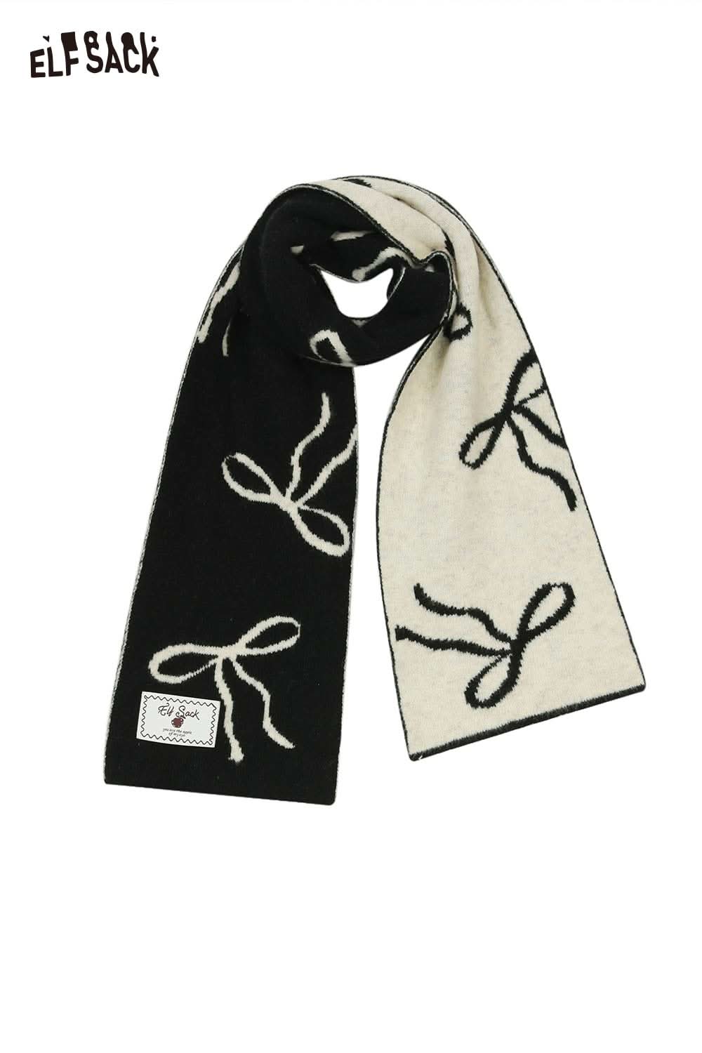 ELFSACK Bow Graphic Neck Warmer in Black and White with Stylish Bow Pattern
