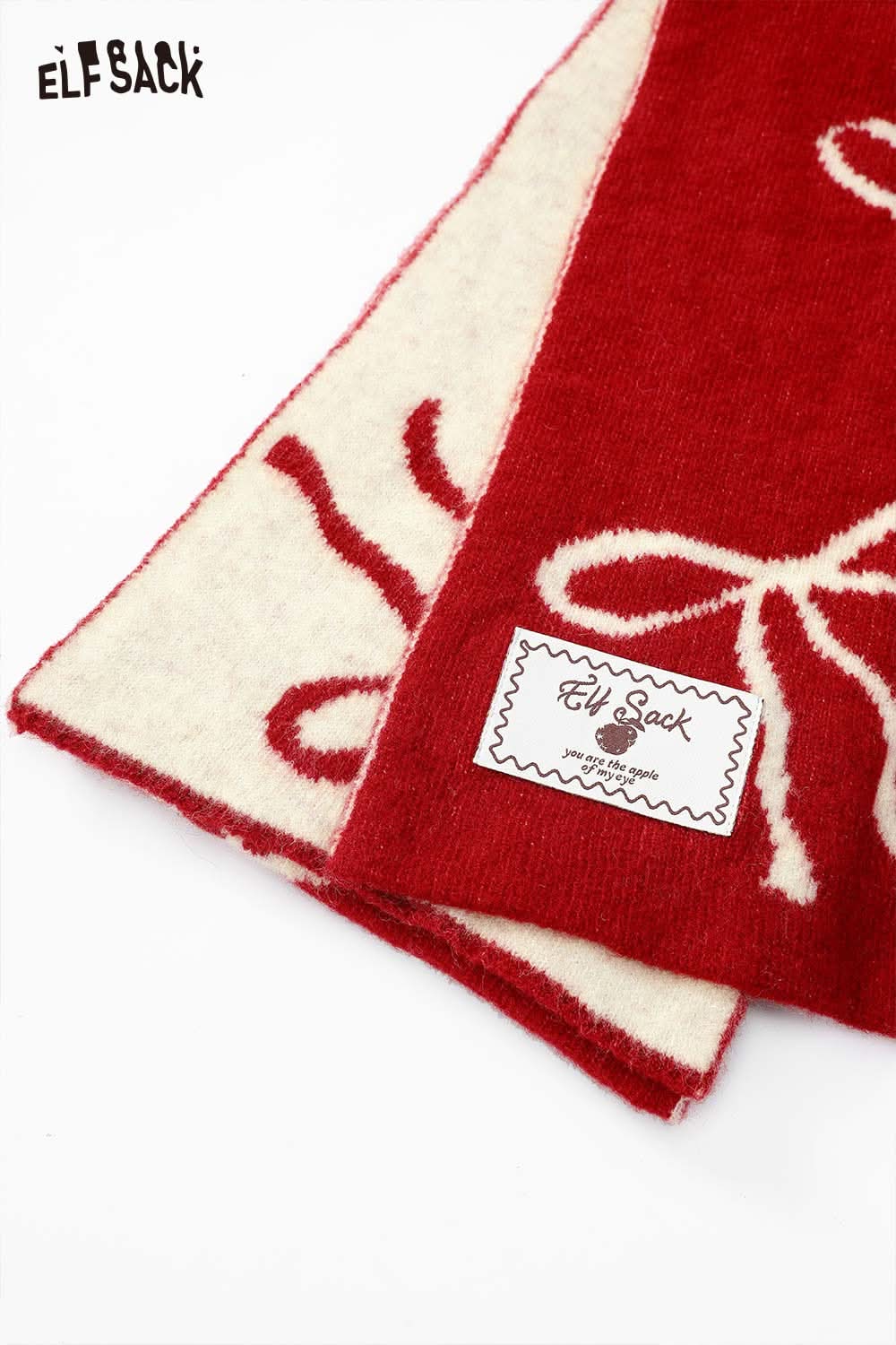 ELFSACK Bow Graphic Neck Warmer in Red and Cream with Soft, Cozy Fabric for Stylish Warmth