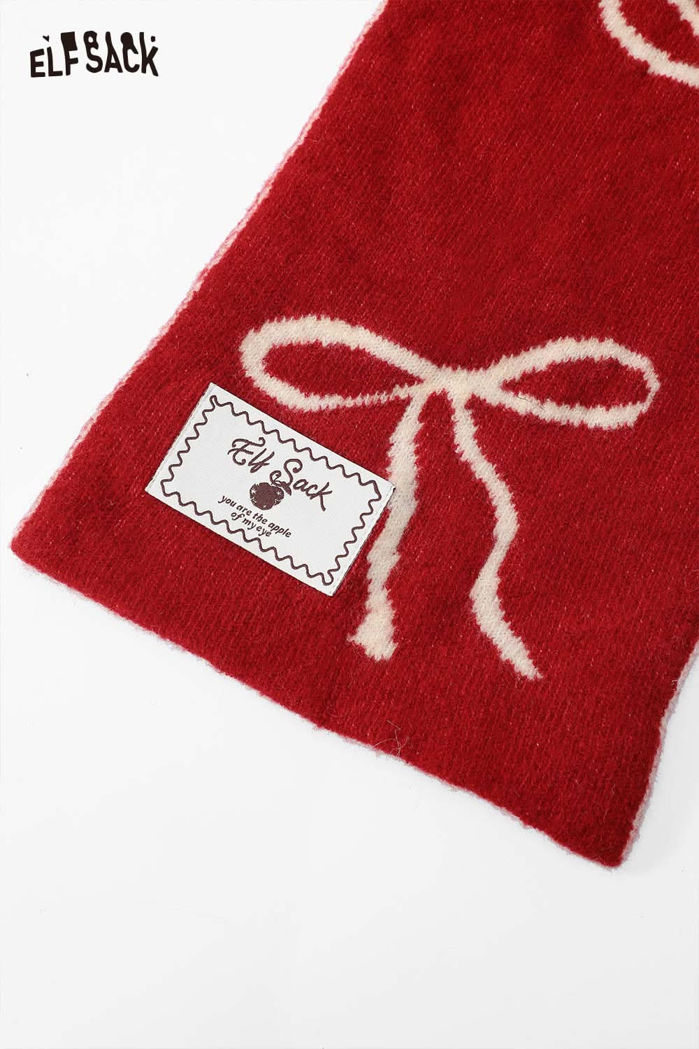 ELFSACK Bow Graphic Neck Warmer in Red with Soft Knit Fabric for Cozy Winter Wear