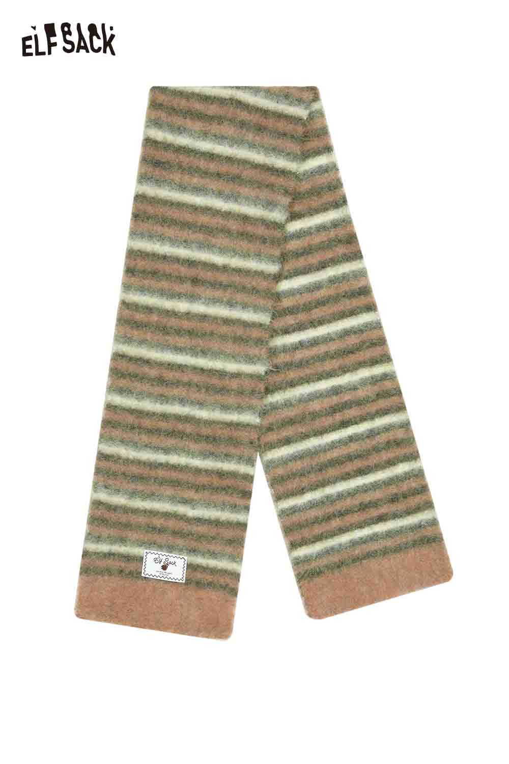 ELFSACK Christmas striped scarf for women in green and brown tones, perfect for winter outfits