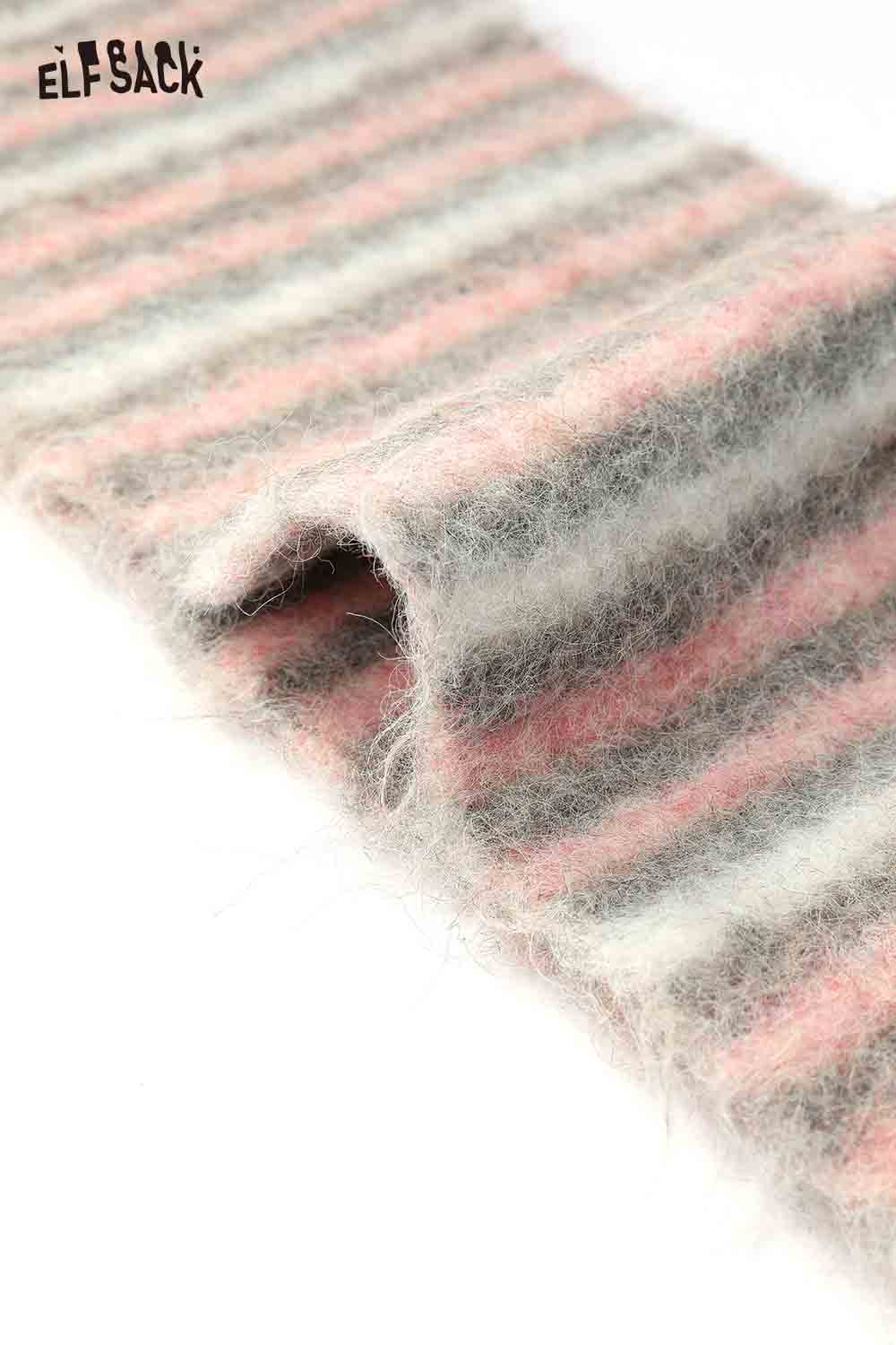 ELFSACK Christmas striped scarf for women in soft fabric with pink and gray stripes