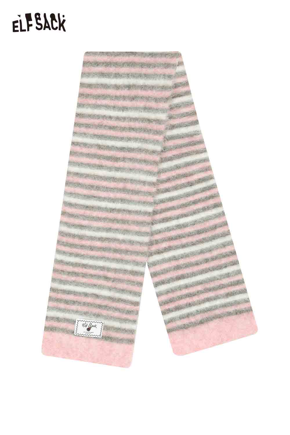 ELFSACK Christmas striped scarf for women in pink and gray soft fabric for winter warmth