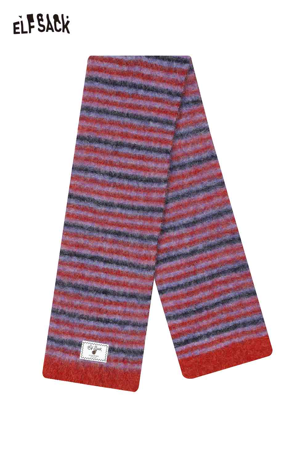 Cozy ELFSACK Christmas striped scarf for women in red and purple hues perfect for holiday style