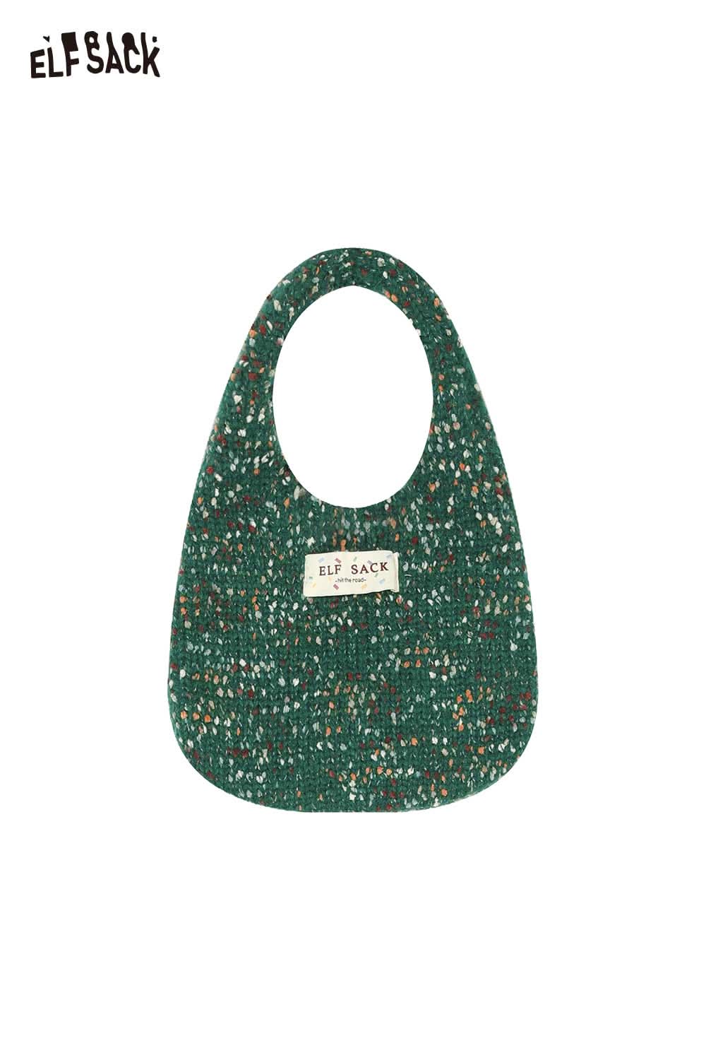 Color block handwoven tote bag by ELFSACK in green with a unique textured design