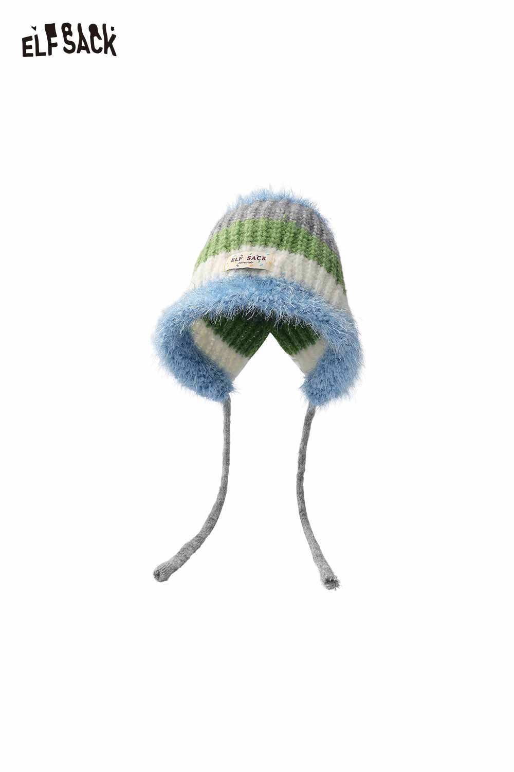 ELFSACK color block knit bucket hat with soft fuzzy trim and playful design for stylish warmth