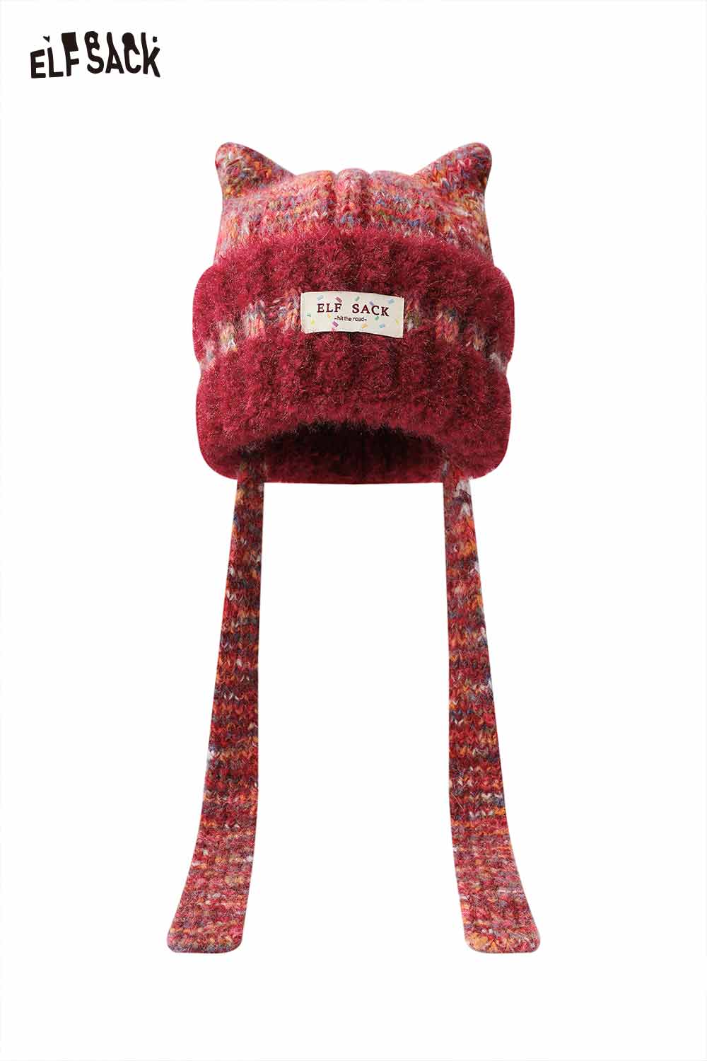 ELFSACK cute cat ear beanie for women in colorful knitted design with chin straps