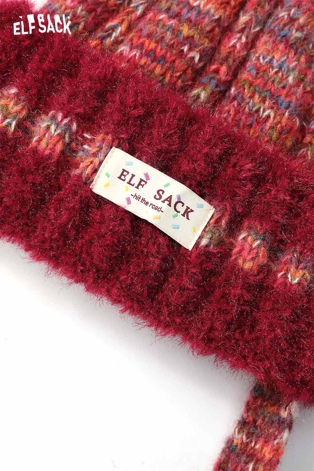 ELFSACK cute cat ear beanie for women in burgundy with a soft, cozy texture