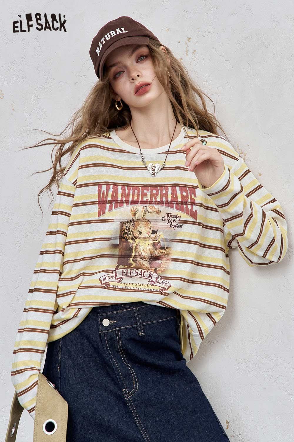 ELFSACK playful embroidered stripe shirt featuring a relaxed fit and graphic print for a trendy look