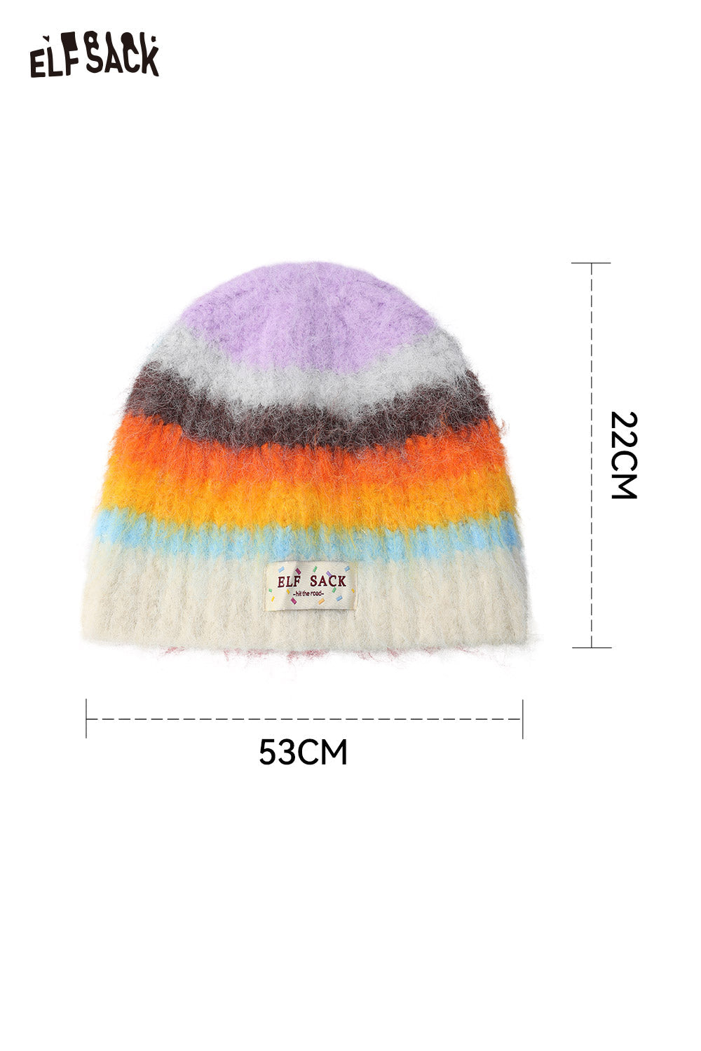 ELFSACK rainbow striped knit beanie with colorful stripes and soft fabric for a cozy fit