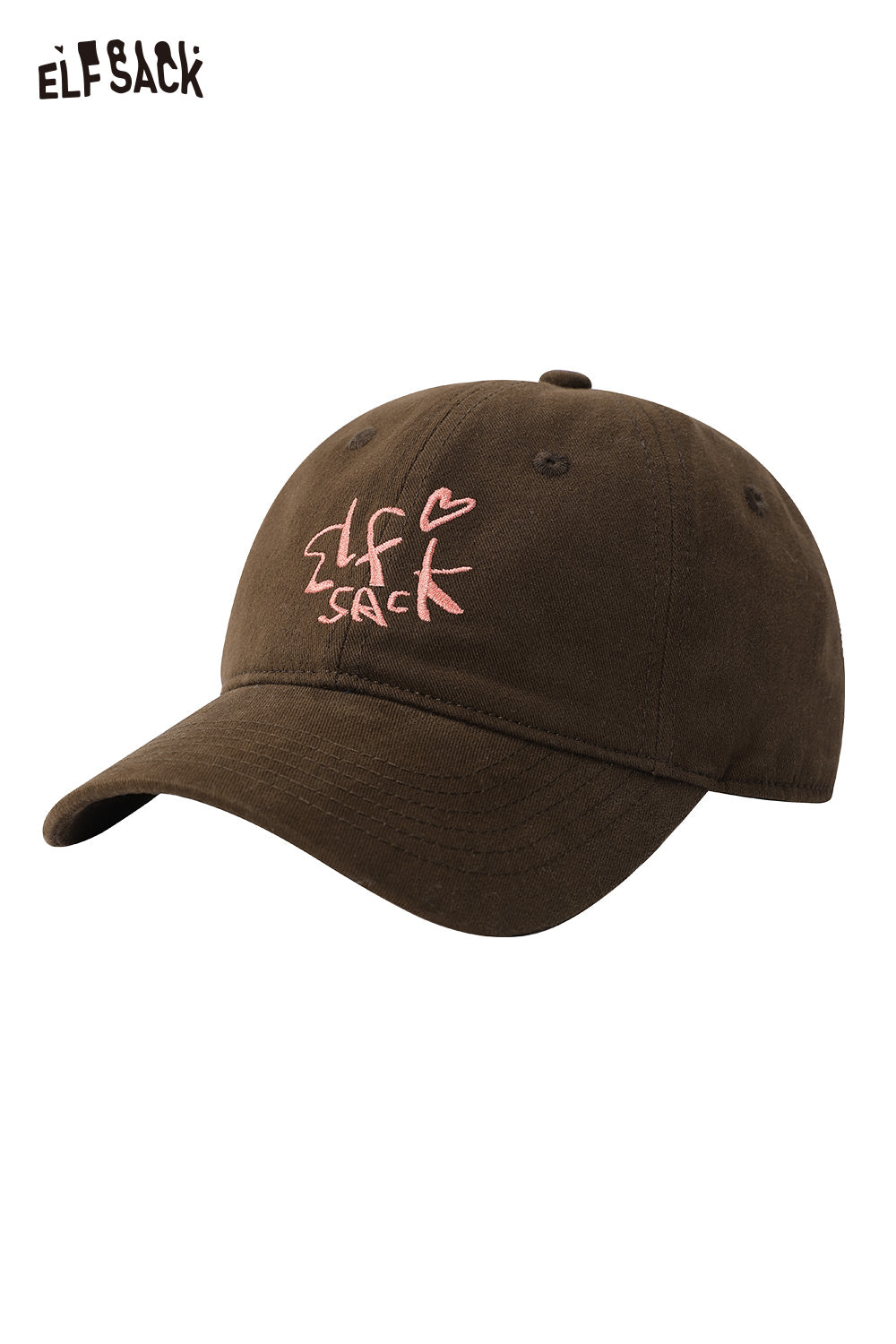 ELFSACK vintage embroidered baseball cap in brown with stylish pink logo design