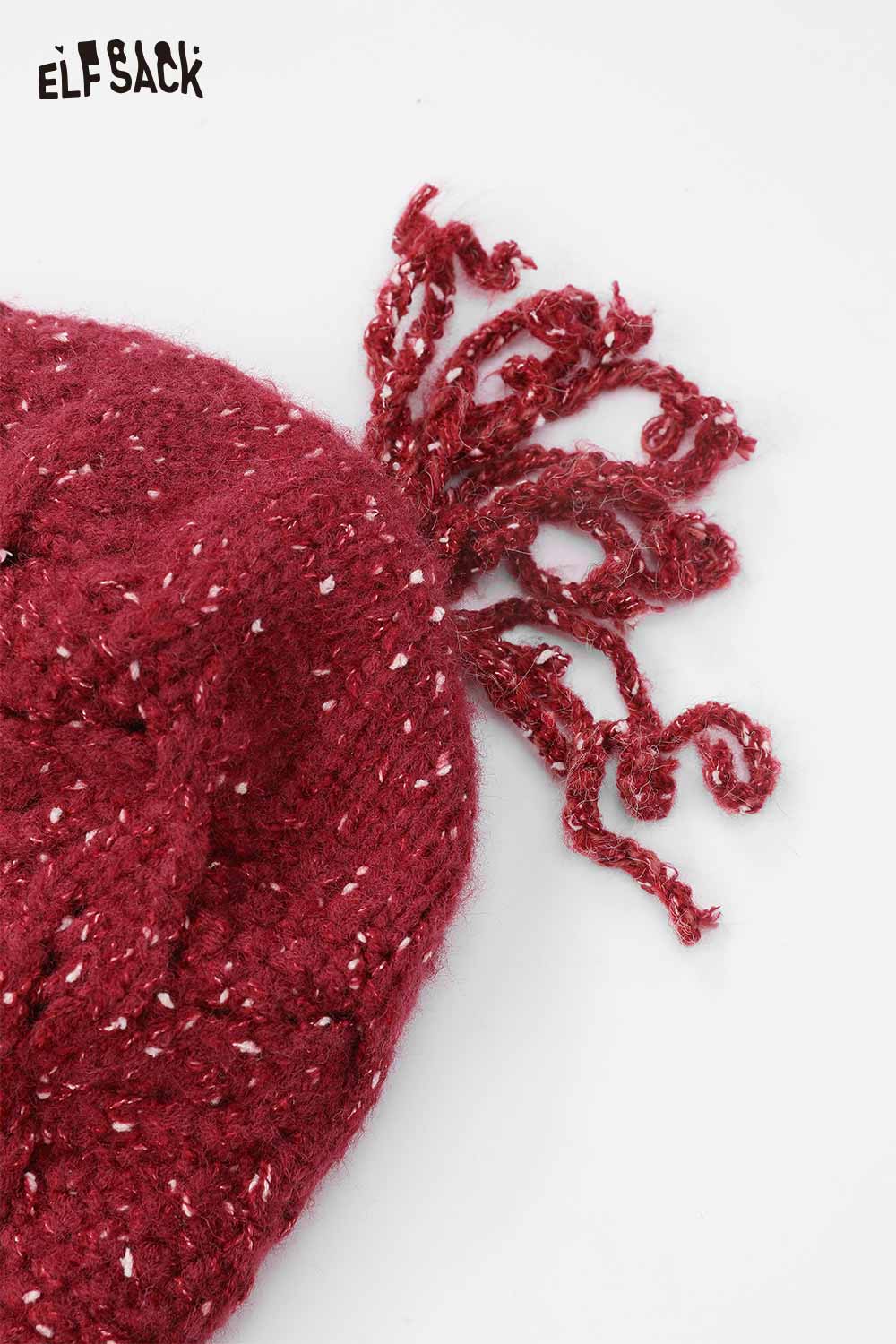ELFSACK women's braided tassel bucket hat in burgundy with intricate tassel details
