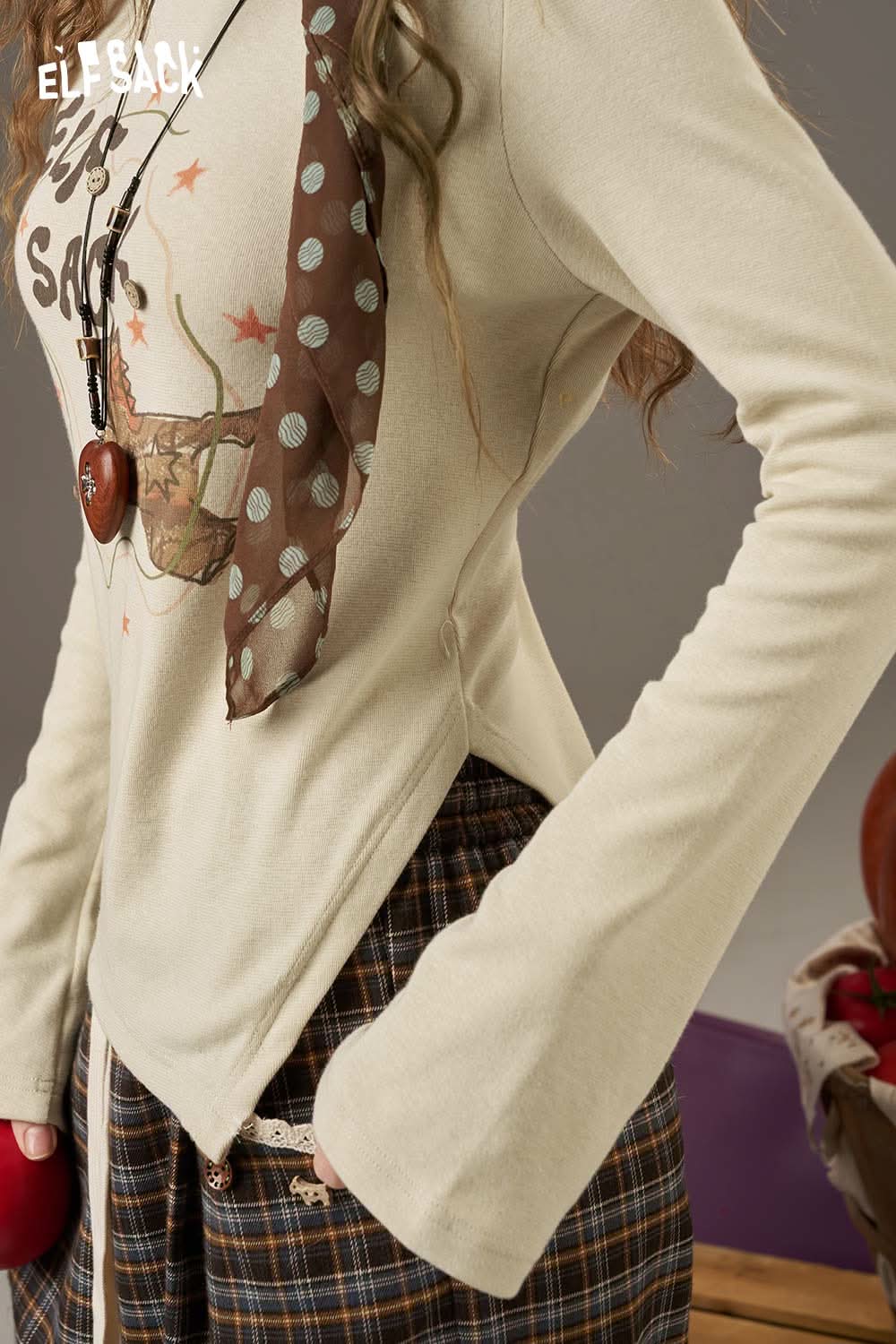 Women's cotton printed long sleeve shirt by ELFSACK with a stylish design and comfortable fit
