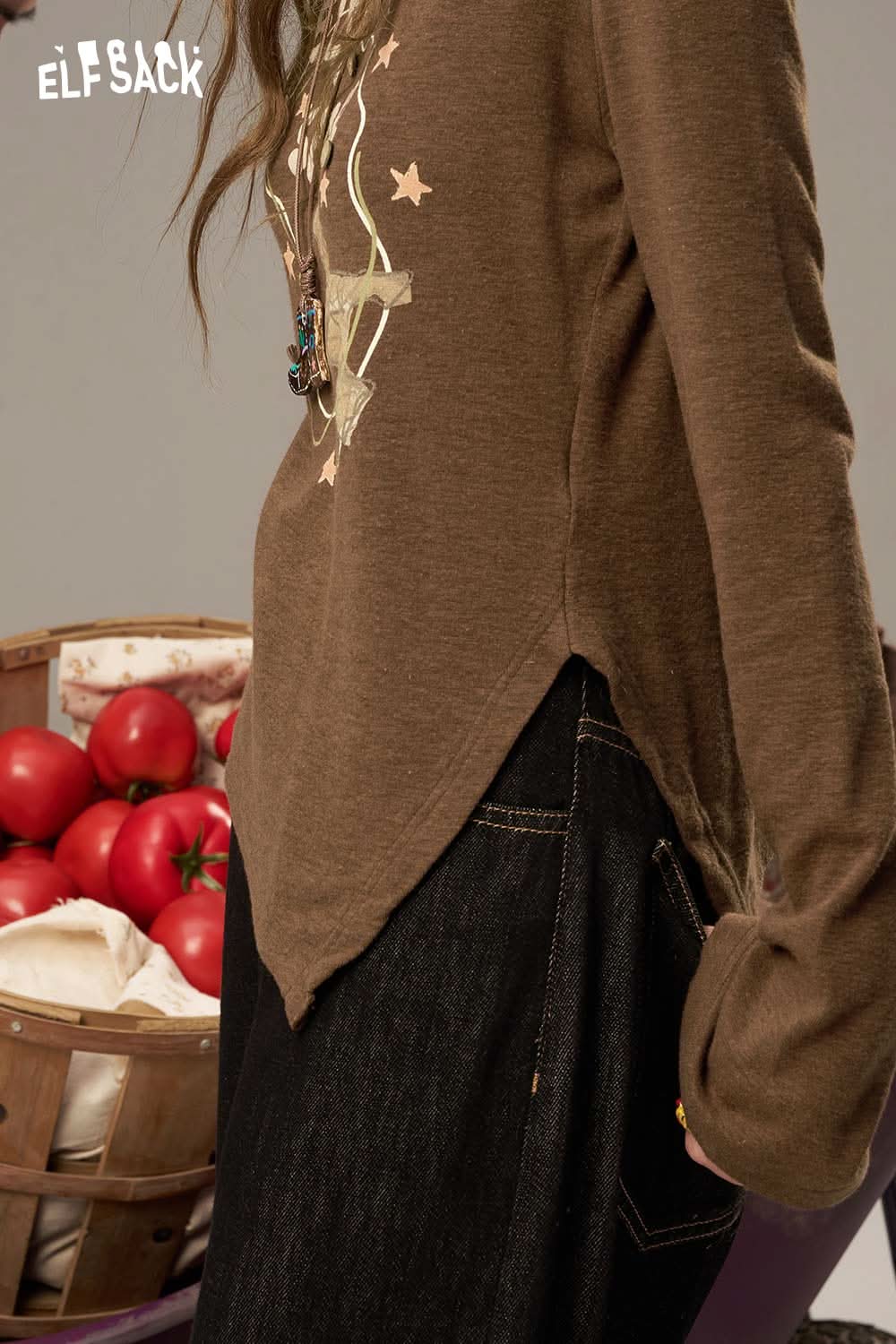 ELFSACK women's cotton printed long sleeve shirt with a stylish design and relaxed fit