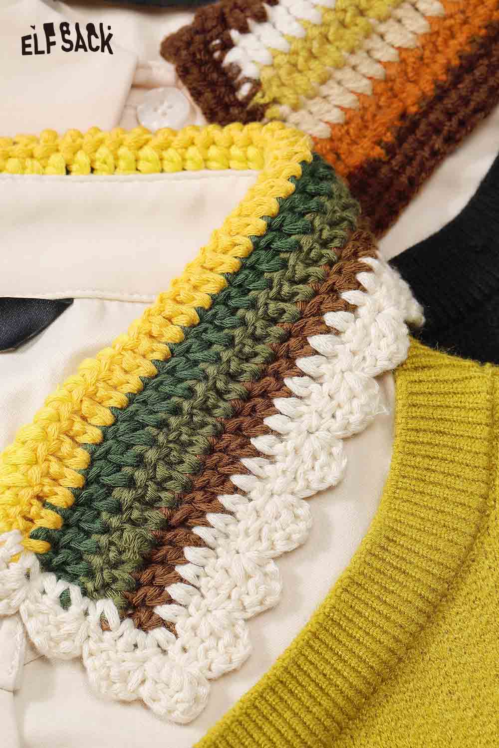 Close-up of ELFSACK women's fake two piece dress with colorful crochet collar detail