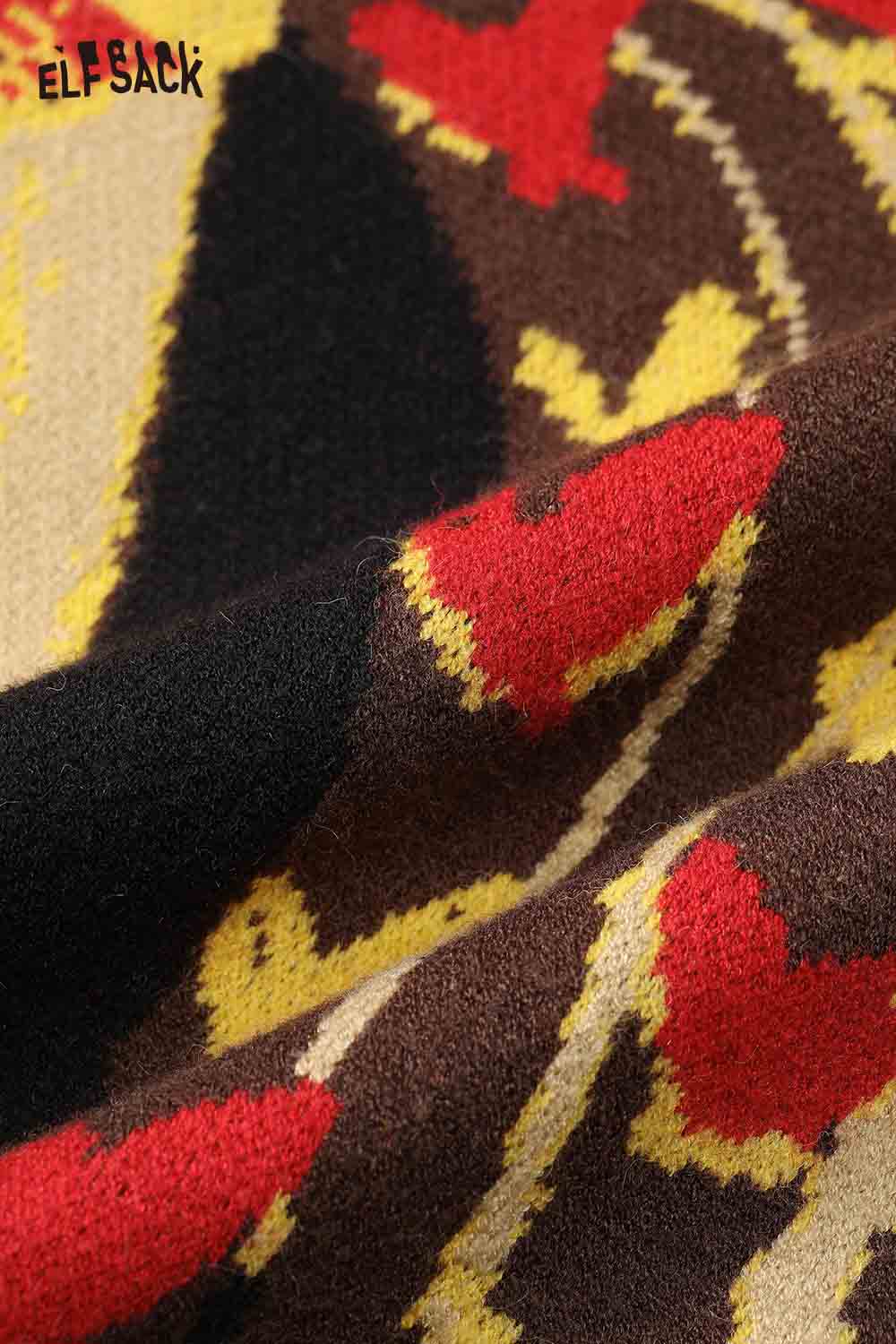 ELFSACK women's fake two piece dress featuring a vibrant floral pattern in warm colors