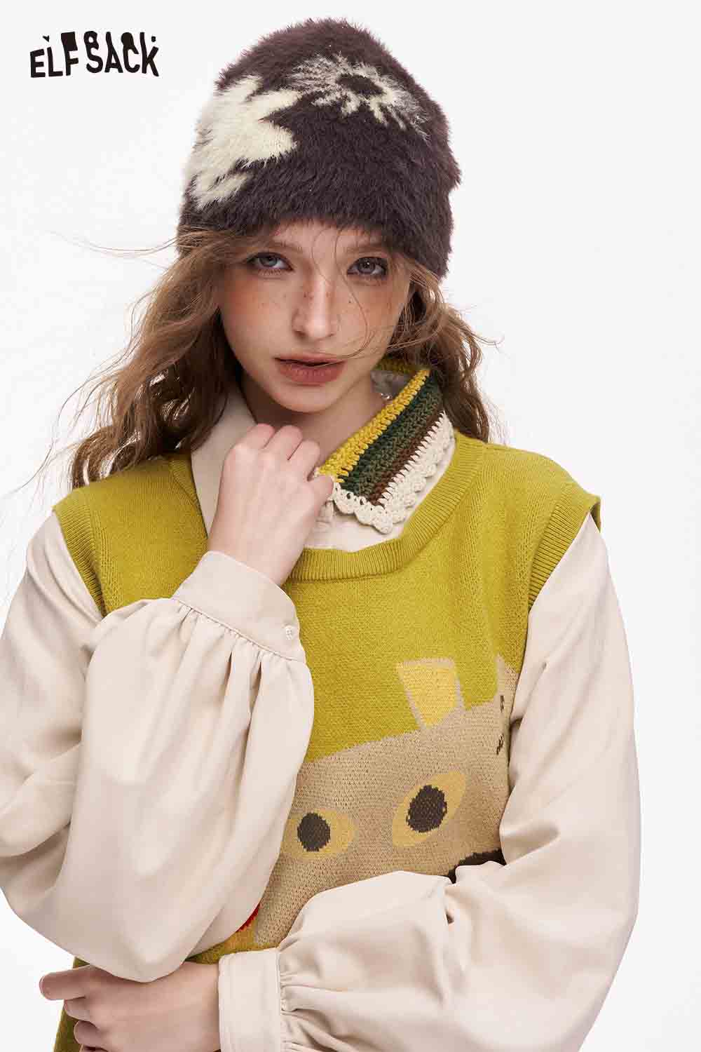 ELFSACK women's fake two piece dress featuring a cozy oversized sweater and a blouse with unique patterns