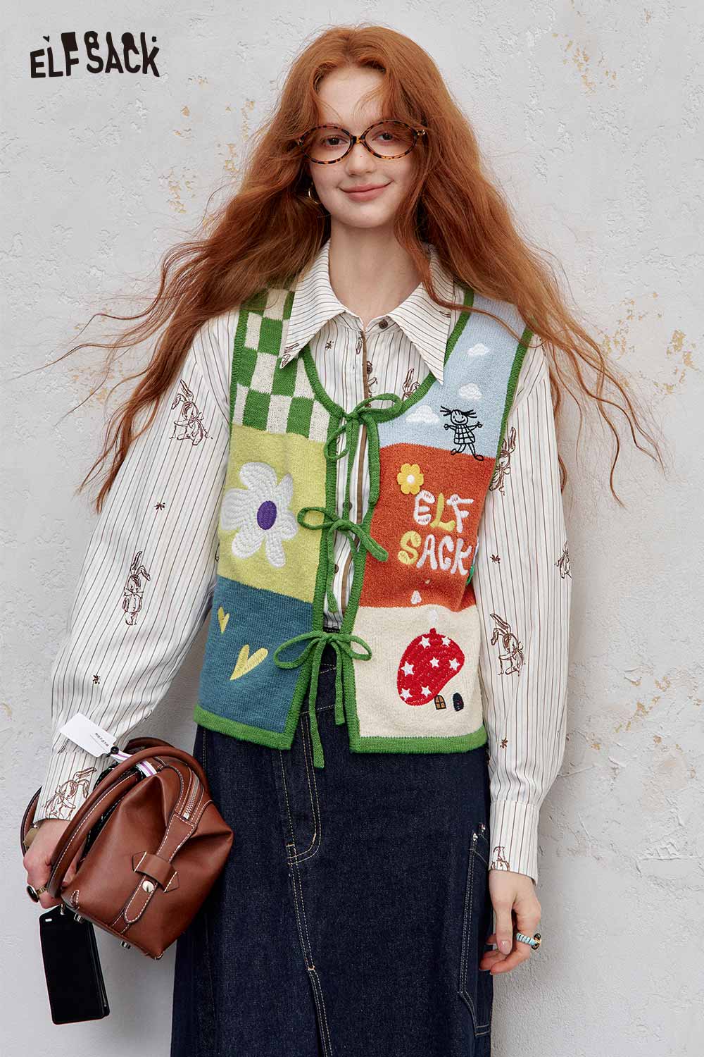 ELFSACK women's graphic applique vest in colorful designs with floral and playful patterns