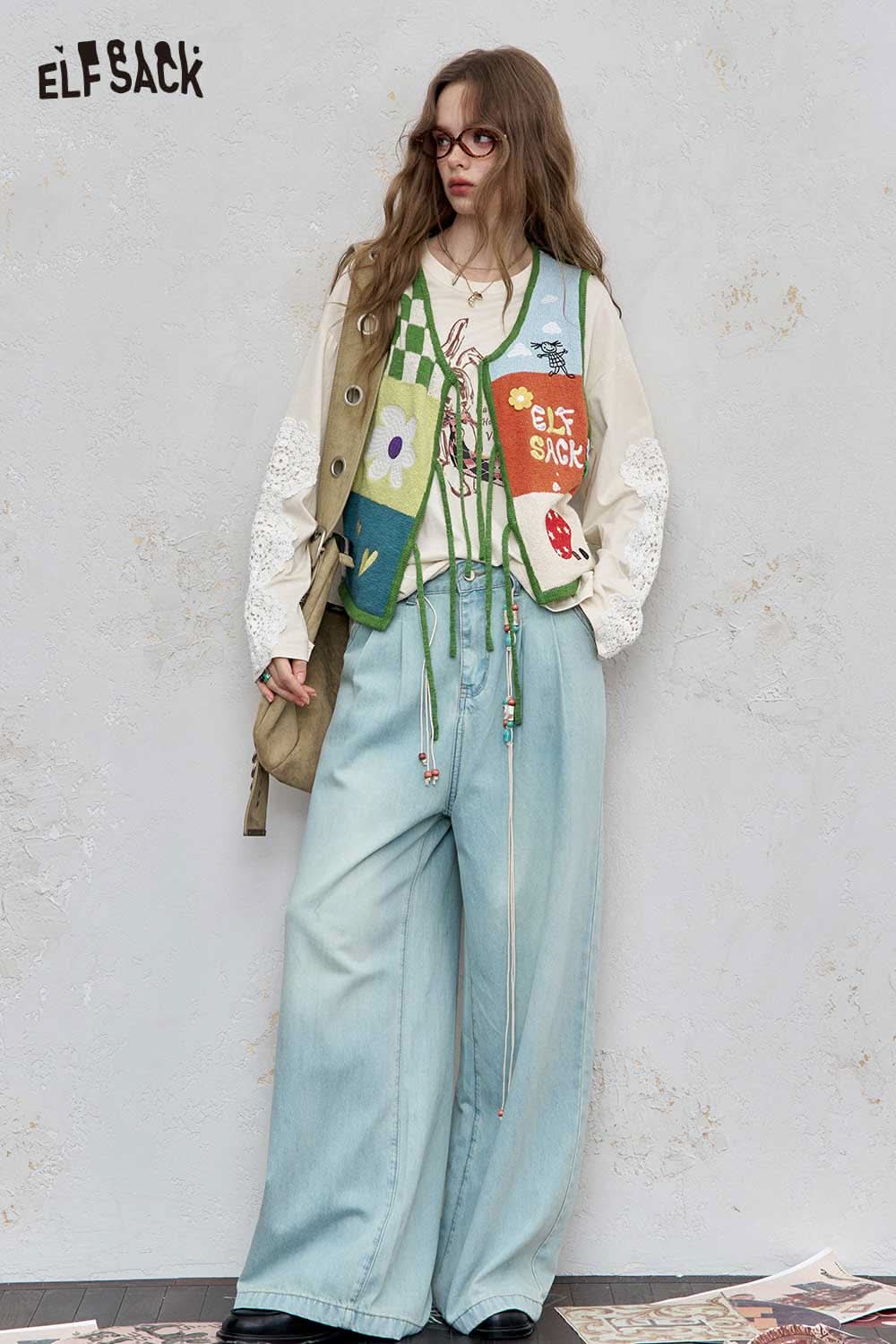 ELFSACK women's graphic applique vest featuring colorful designs and a relaxed fit, perfect for casual outfits