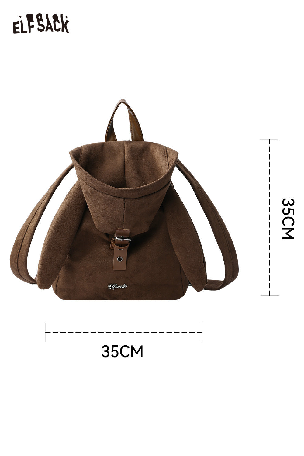 ELFSACK bunny ear backpack for women in brown with adjustable straps and a unique design