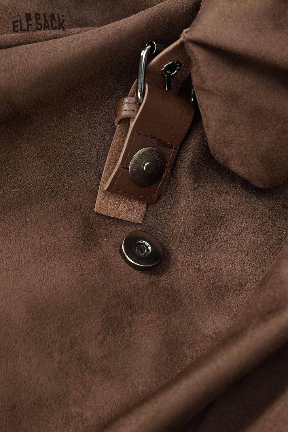 Close-up of ELFSACK bunny ear backpack for women featuring soft suede fabric and stylish fasteners