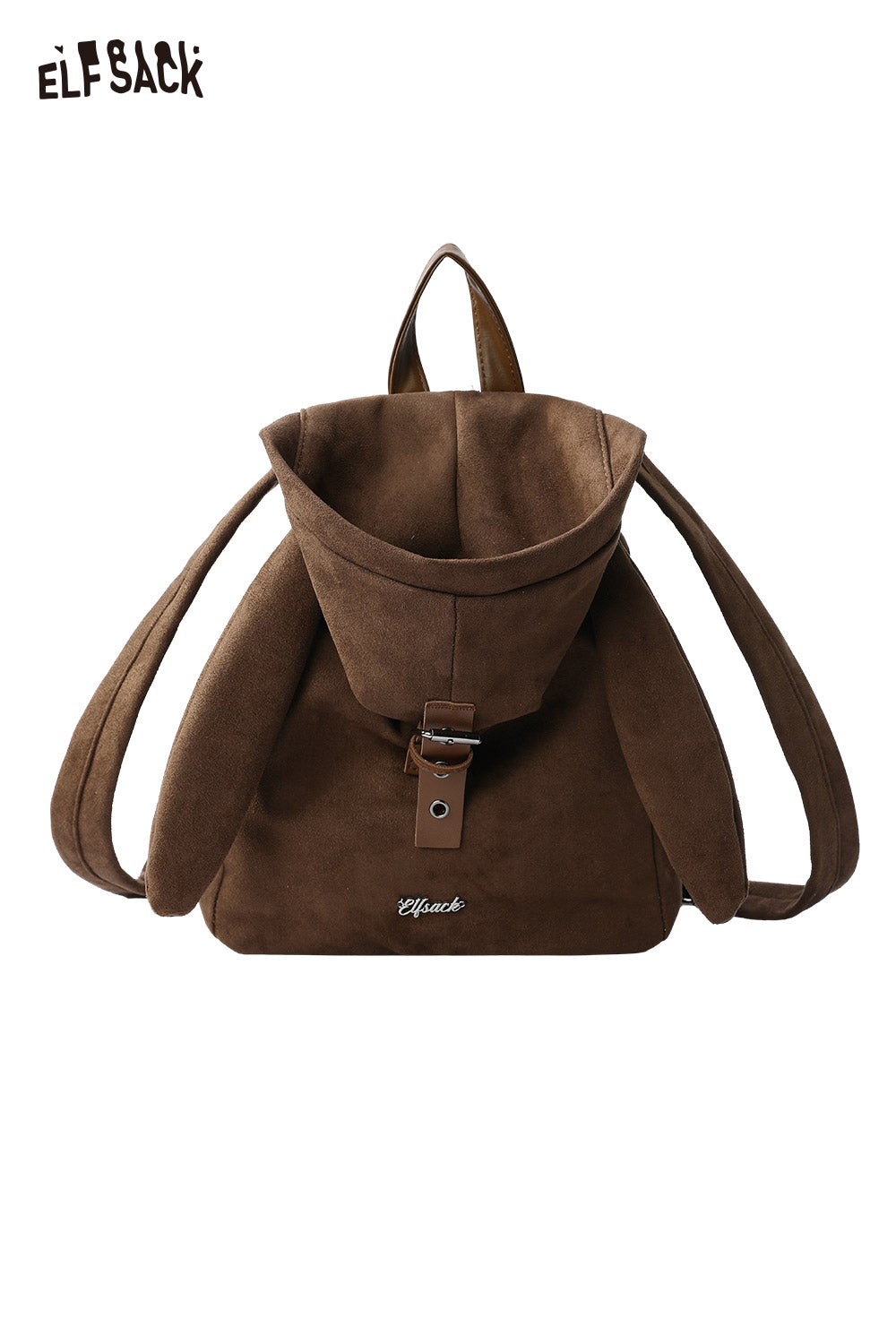 ELFSACK bunny ear backpack for women in brown suede with adjustable straps and cute design
