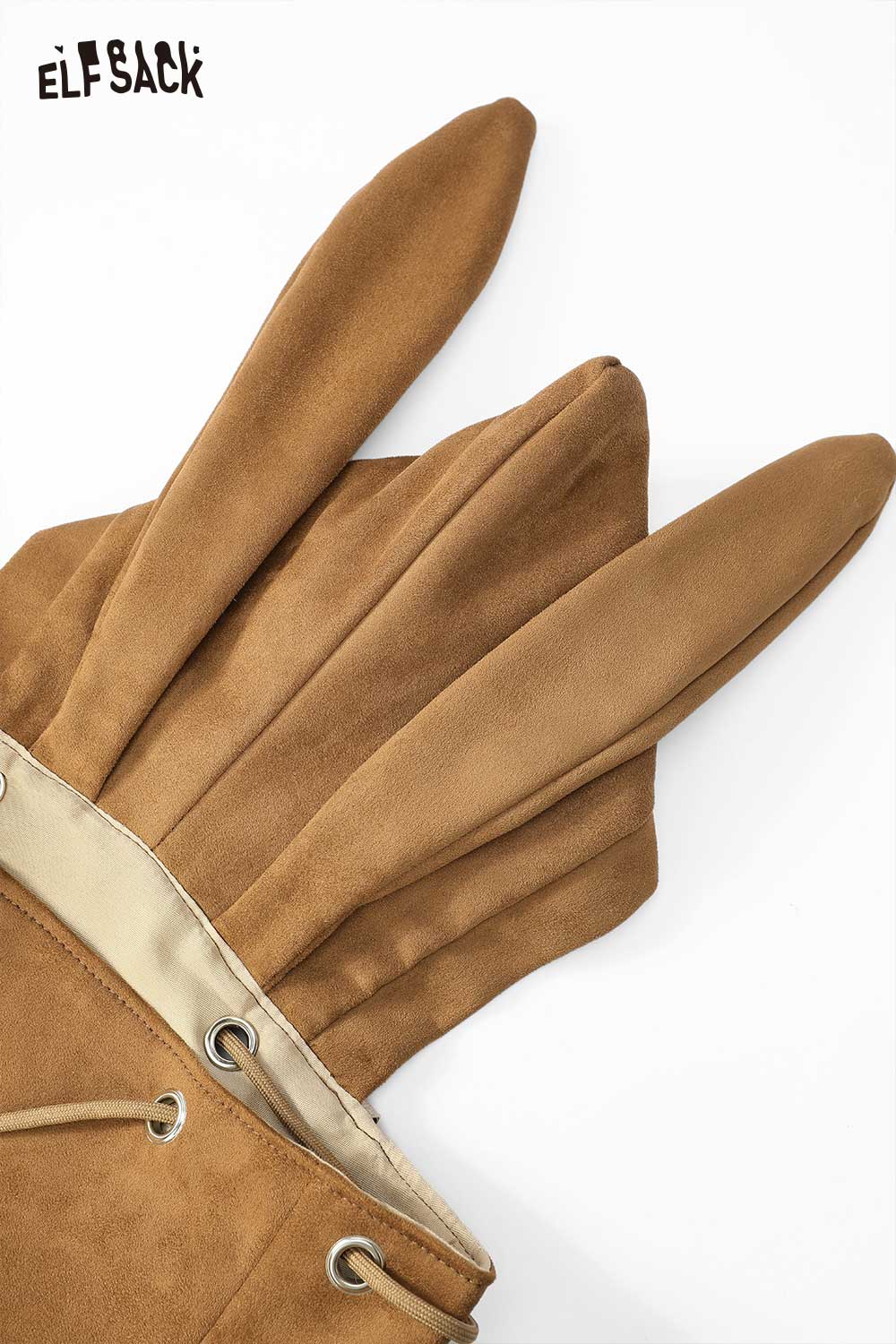 ELFSACK bunny ear backpack for women in brown with cute bunny ear design and drawstring closure