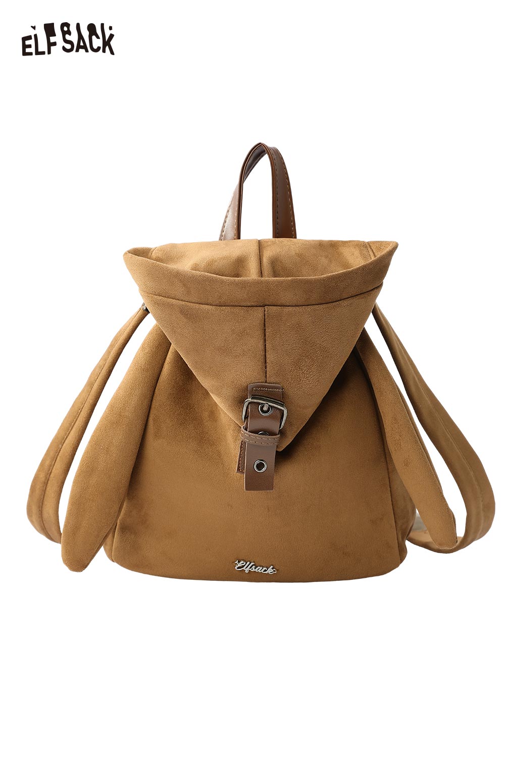 ELFSACK bunny ear backpack for women in brown suede with stylish design and adjustable straps