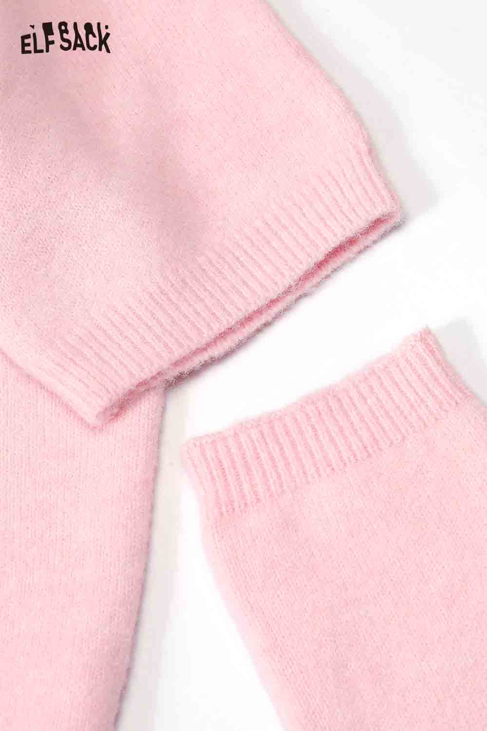 ELFSACK pink animal graphic embroidered sweater with soft knit texture and ribbed cuffs