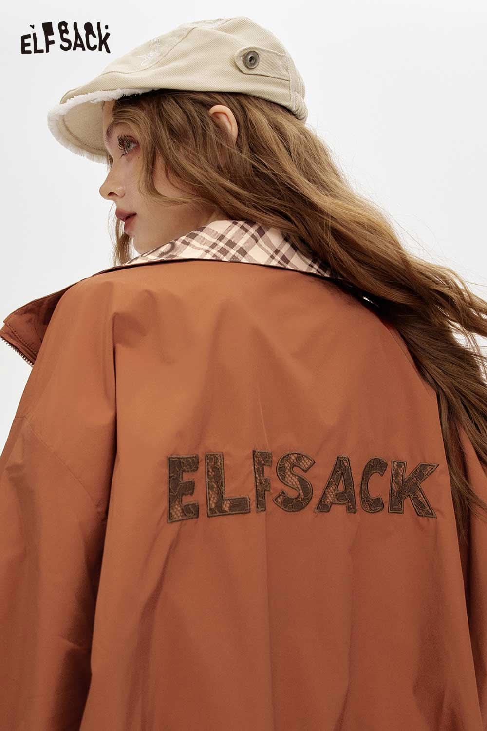 ELFSACK breathable checkered graphic jacket for women with stylish design and comfortable fit