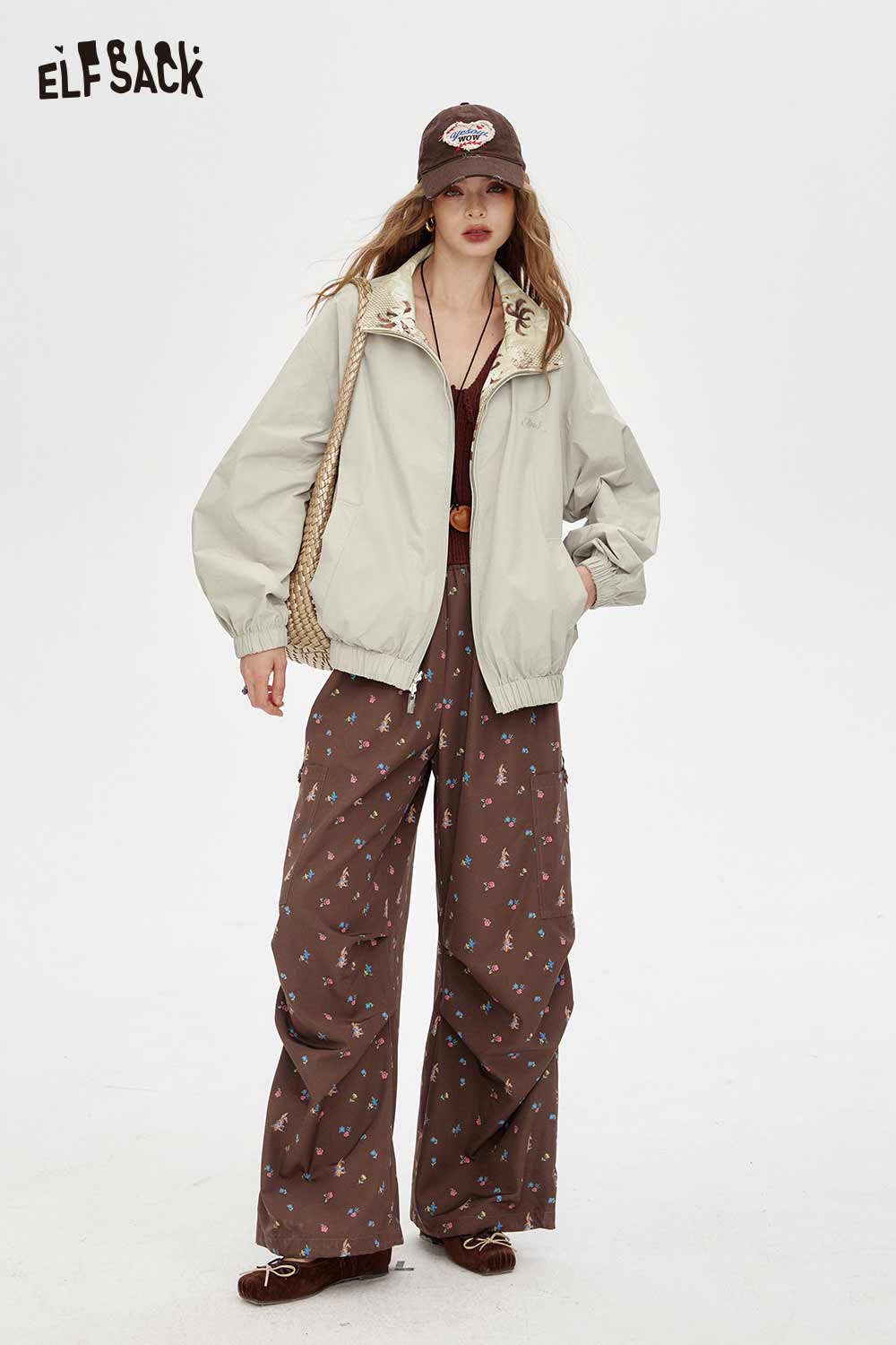 ELFSACK breathable checkered graphic jacket for women styled with casual outfit and accessories