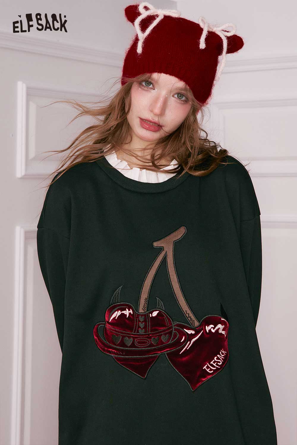 ELFSACK cherry embroidery dress with playful cherry designs and a relaxed fit for casual outings