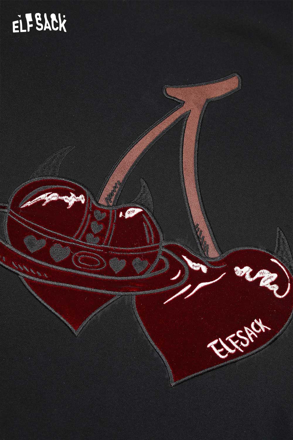 ELFSACK cherry embroidery dress featuring a unique cherry design in bold colors and intricate details