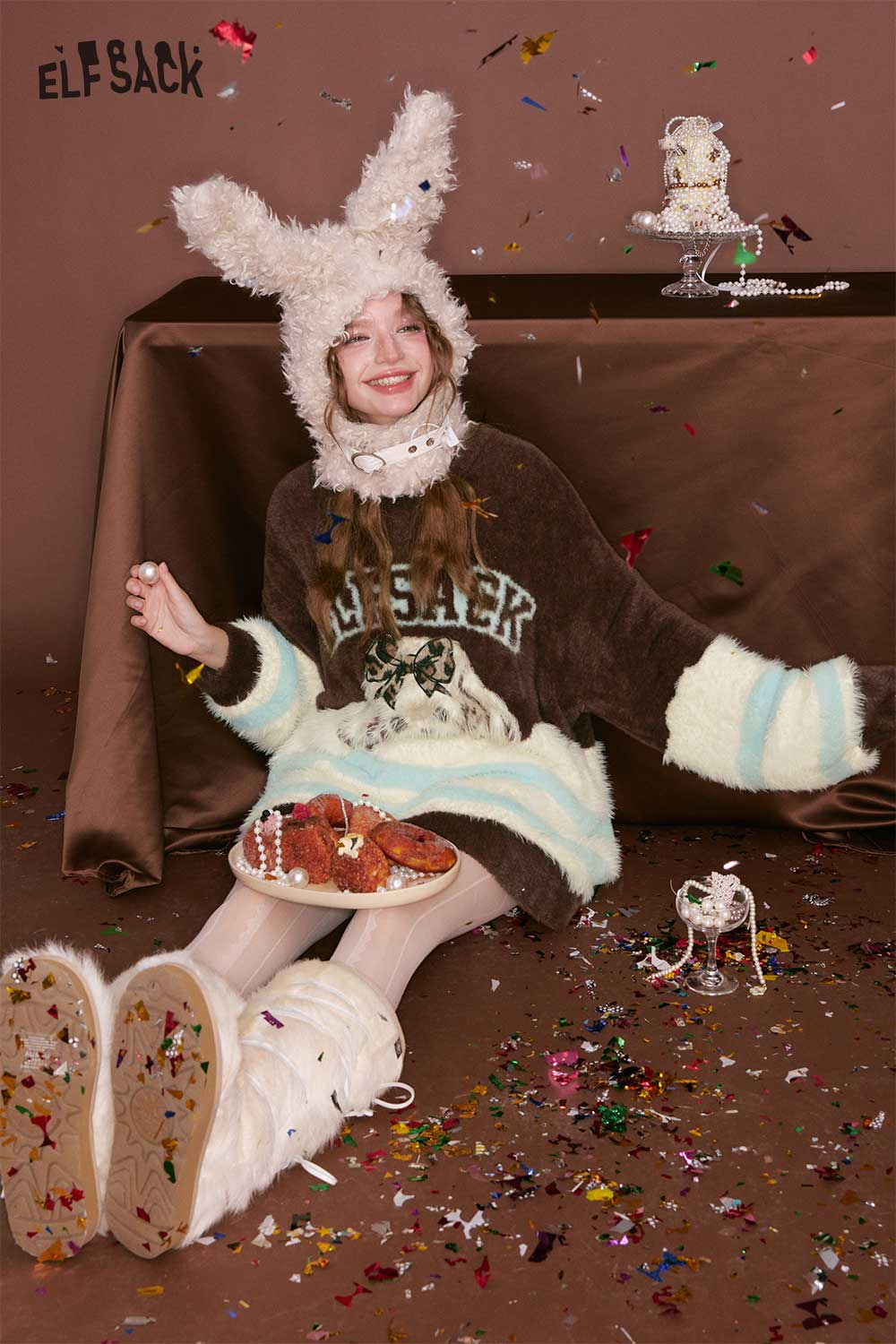 ELFSACK color block animal graphic sweater with playful design, perfect for cozy and stylish looks