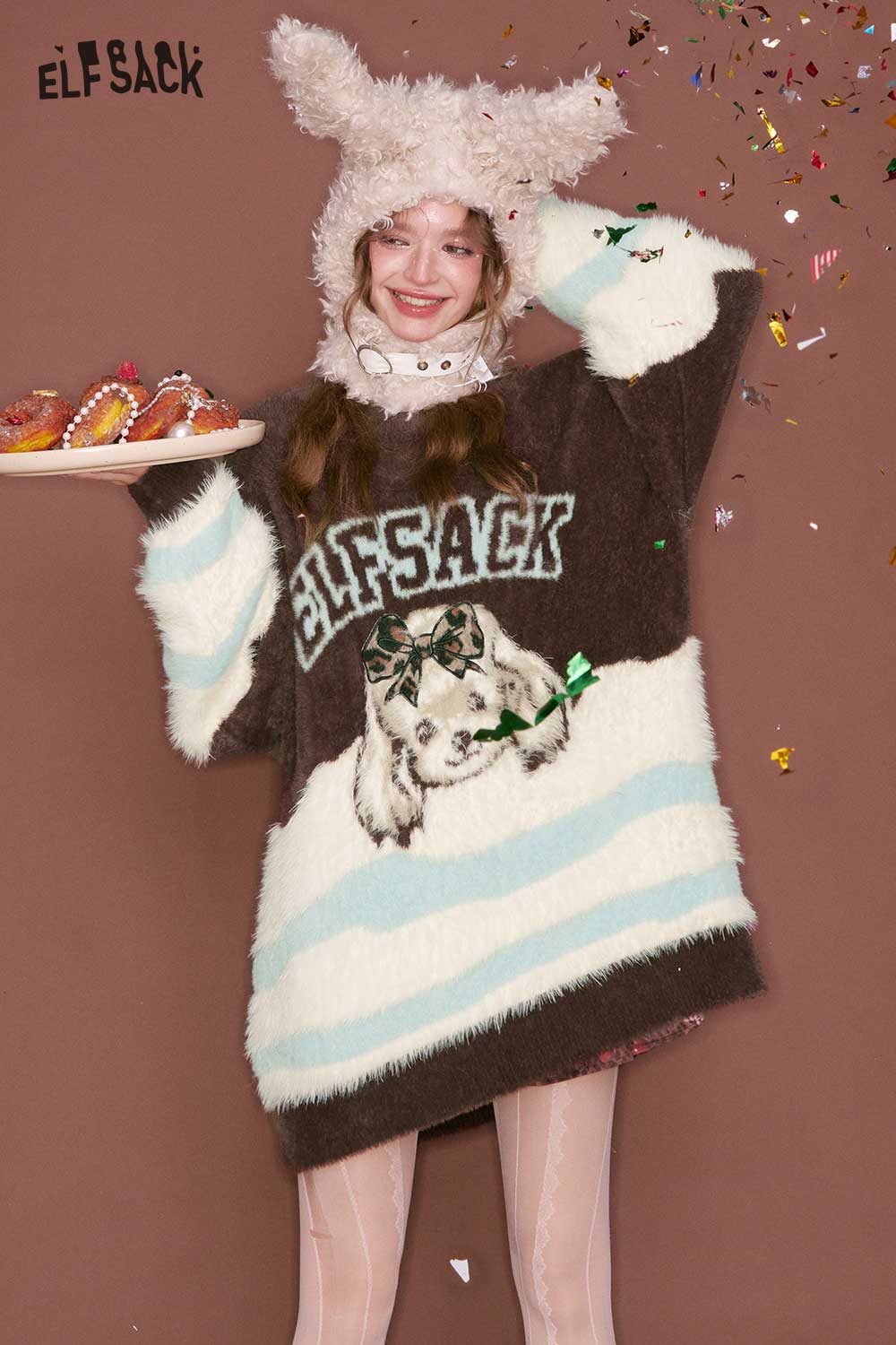 ELFSACK color block animal graphic sweater with a playful design and cozy fit for casual outings