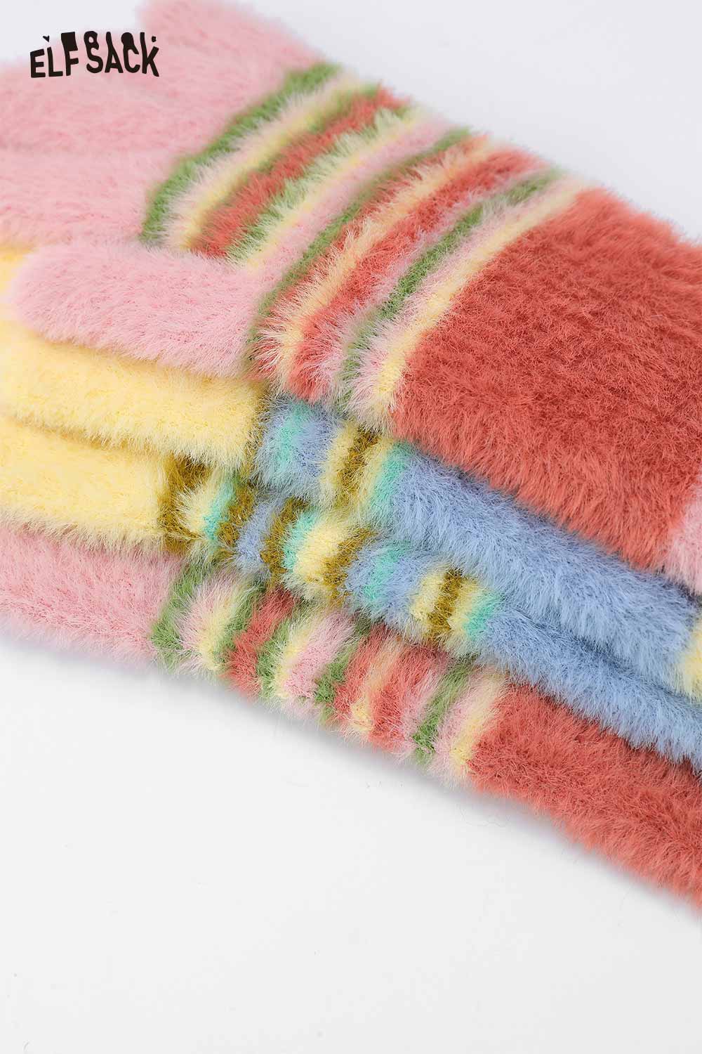 ELFSACK cute striped finger gloves in pastel colors with soft texture for warmth and comfort