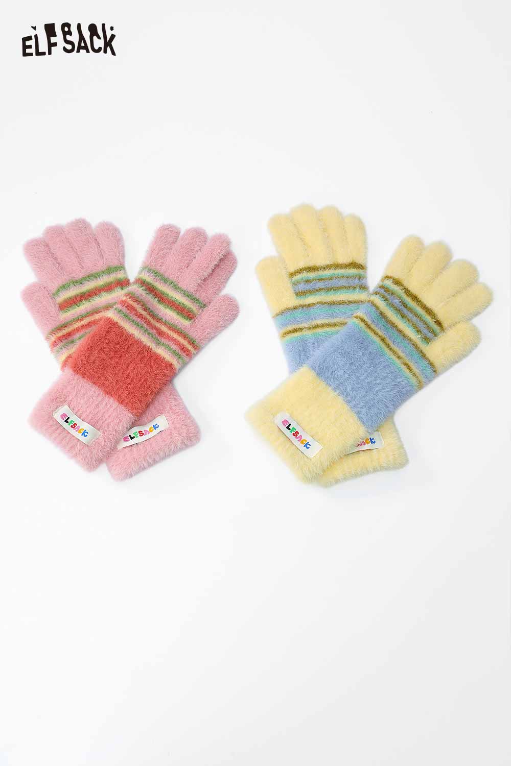 Cute striped finger gloves from ELFSACK in pink and blue with soft textures and vibrant stripes