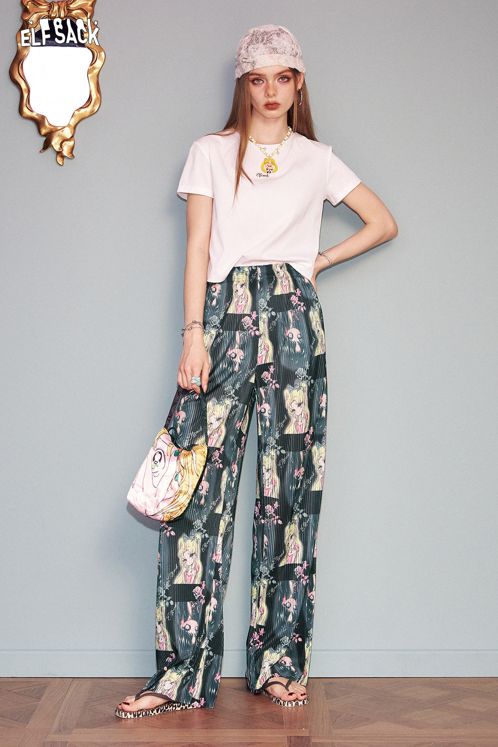 ELFSACK Draped Full Print Wide Leg Pant